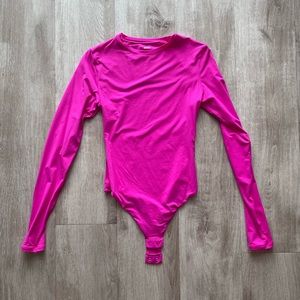Skims Fits Everybody Fuchsia Long Sleeve Crew Neck Bodysuit